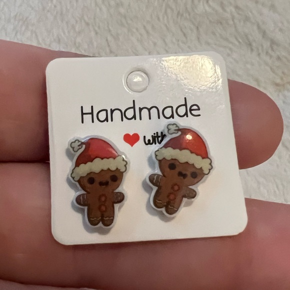 Gingerbread with Santa hat earrings - Picture 3 of 4